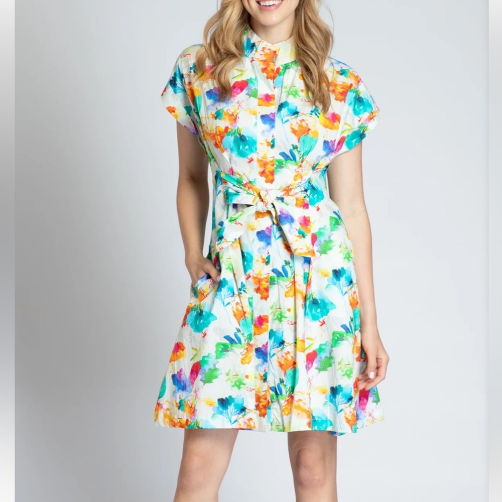 NEW APNY short sleeve shirt with self tie dress in spring multi
